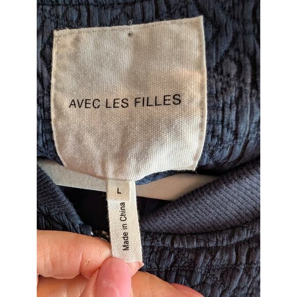 Avec Les Filles Anthropologie Blue Quilted Textured Boho Bomber Jacket Large - Picture 7 of 10